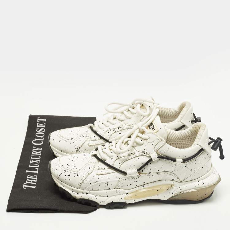 Pre Owned Valentino Bounce Size 41 White Leather Paint Splat Lace Up Sneakers
