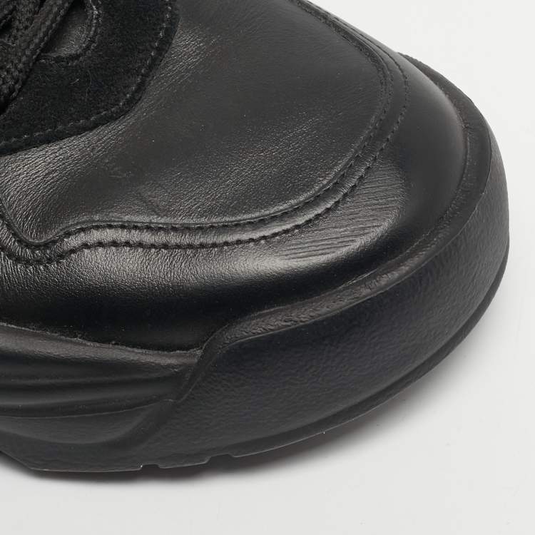 Pre Owned Valentino VL7N Size 45 Black Leather and Suede Lace Up Sneakers