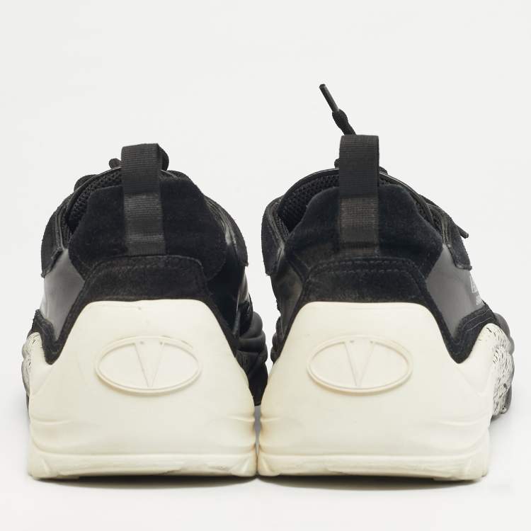 Pre Owned Valentino VL7N Size 45 Black Leather and Suede Lace Up Sneakers