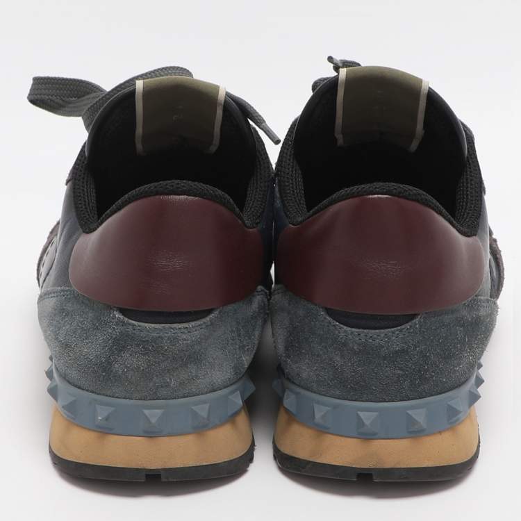 مملوكة مسبقًا Valentino Rockrunner Size 41 Blue Camouflage Canvas and Suede Low Top Sneakers