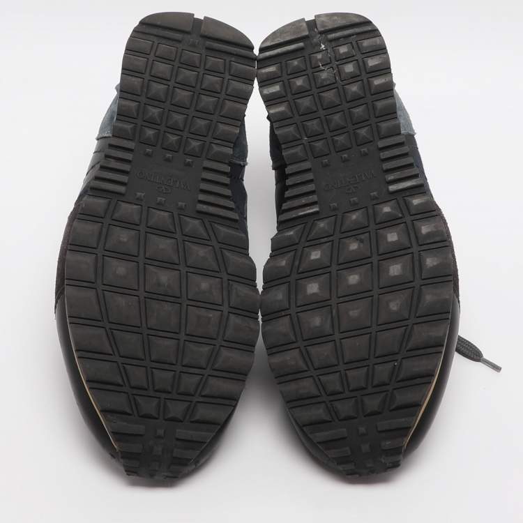 مملوكة مسبقًا Valentino Rockrunner Size 41 Blue Camouflage Canvas and Suede Low Top Sneakers