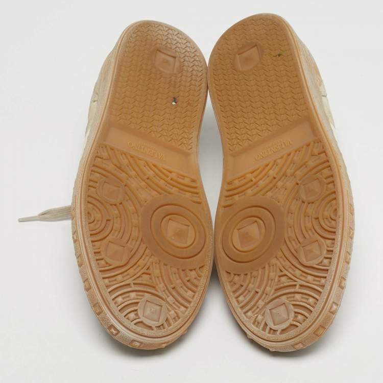 Pre Owned Valentino Upvillage Size 40 Beige Leather and Suede Lace Up Sneakers