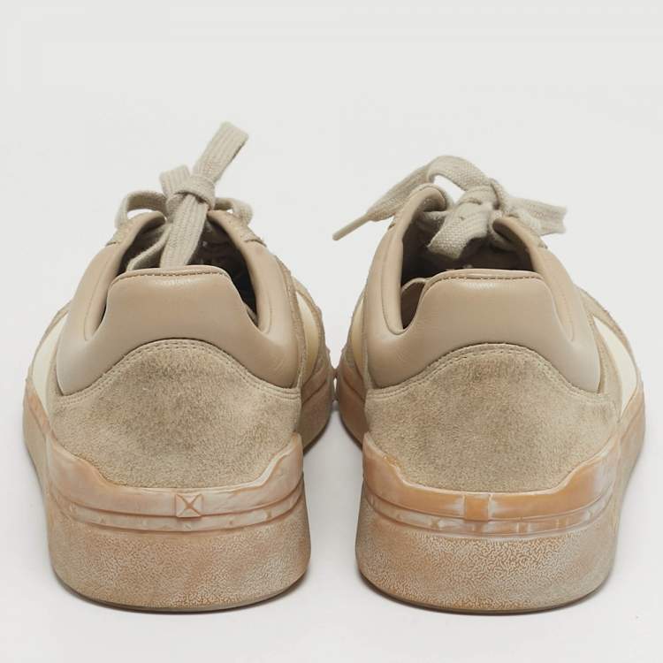 Pre Owned Valentino Upvillage Size 40 Beige Leather and Suede Lace Up Sneakers