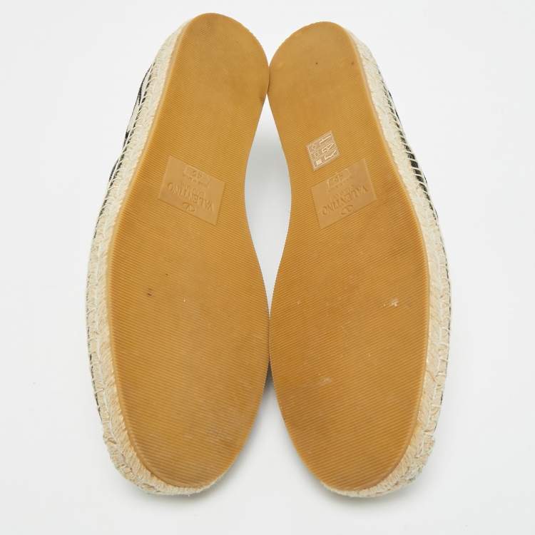 مملوكة مسبقًا Valentino Iconographe Size 45 Beige/Black Canvas and Leather Slip On Espadrille