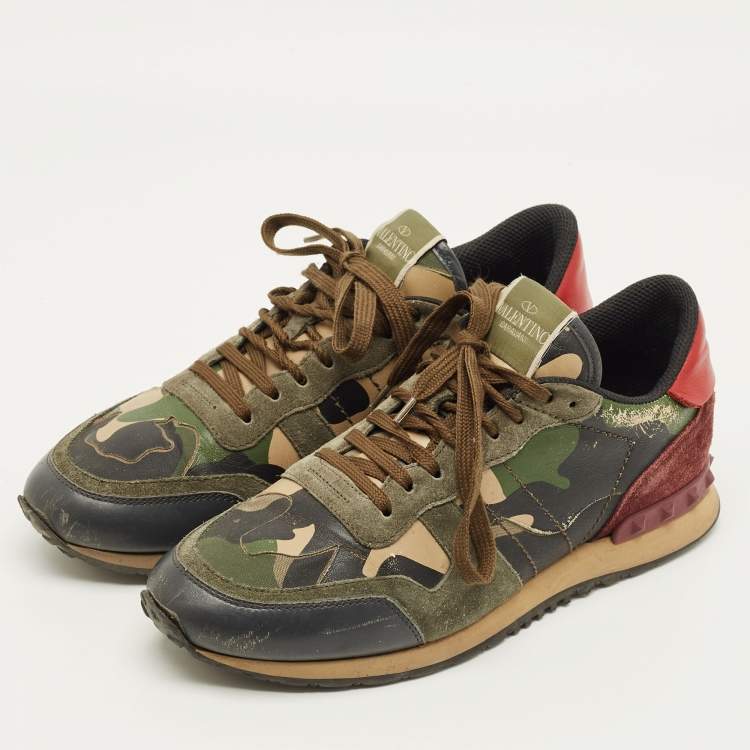 Pre Owned Valentino Rockrunner Size 41 Multicolor Leather and Suede Lace Up Sneakers