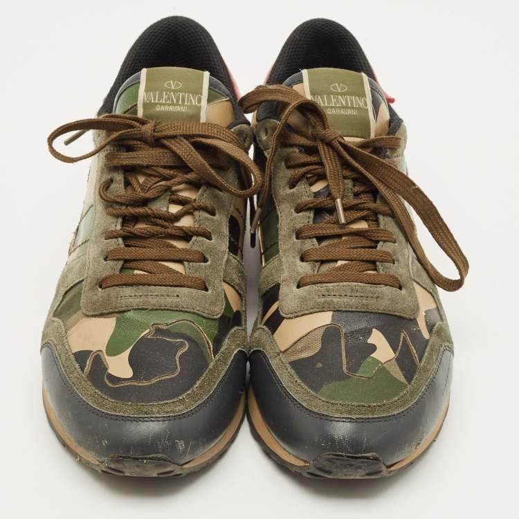 Pre Owned Valentino Rockrunner Size 41 Multicolor Leather and Suede Lace Up Sneakers