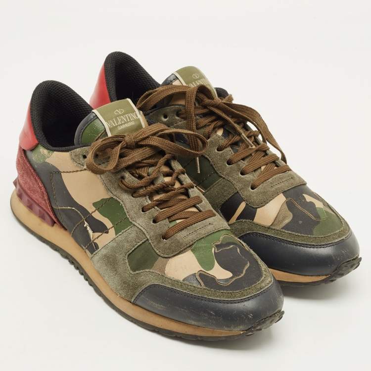 Pre Owned Valentino Rockrunner Size 41 Multicolor Leather and Suede Lace Up Sneakers