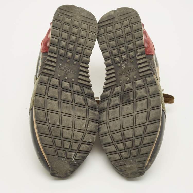 Pre Owned Valentino Rockrunner Size 41 Multicolor Leather and Suede Lace Up Sneakers