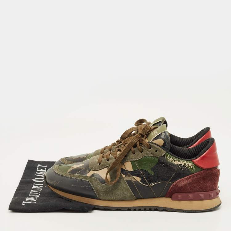 Pre Owned Valentino Rockrunner Size 41 Multicolor Leather and Suede Lace Up Sneakers
