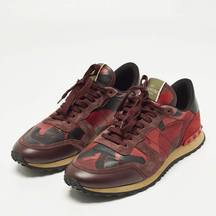 Pre Owned Valentino Rockrunner Size 44 Multicolor Canvas and Suede Lace Up Sneakers