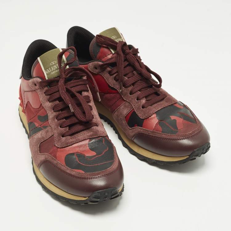 Pre Owned Valentino Rockrunner Size 44 Multicolor Canvas and Suede Lace Up Sneakers