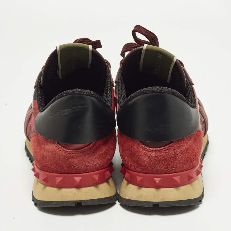 Pre Owned Valentino Rockrunner Size 44 Multicolor Canvas and Suede Lace Up Sneakers