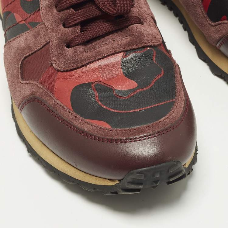 Pre Owned Valentino Rockrunner Size 44 Multicolor Canvas and Suede Lace Up Sneakers