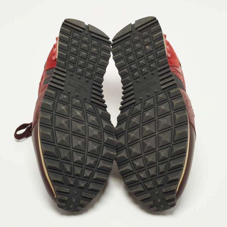 Pre Owned Valentino Rockrunner Size 44 Multicolor Canvas and Suede Lace Up Sneakers