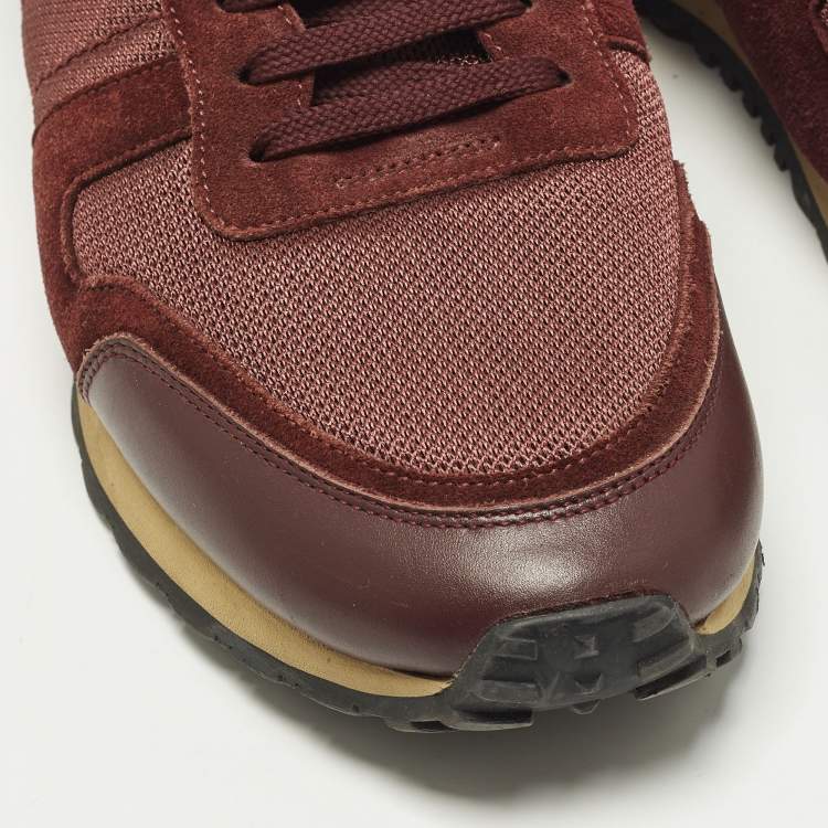 Pre Owned Valentino Rockrunner Size 44 Burgundy/Grey Mesh and Suede Lace Up Sneakers