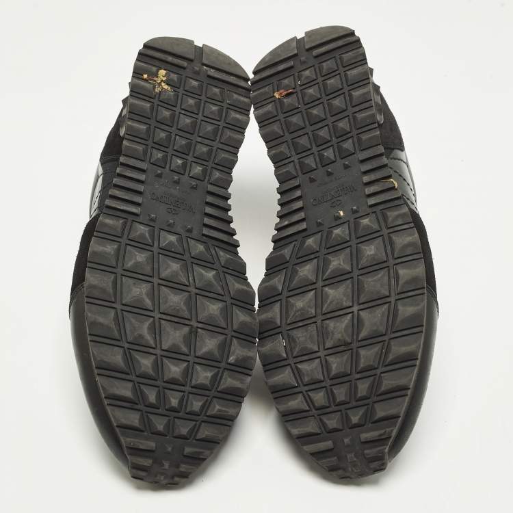 Pre Owned Valentino Rockrunner Size 44 Black Leather and Suede Lace Up Sneakers