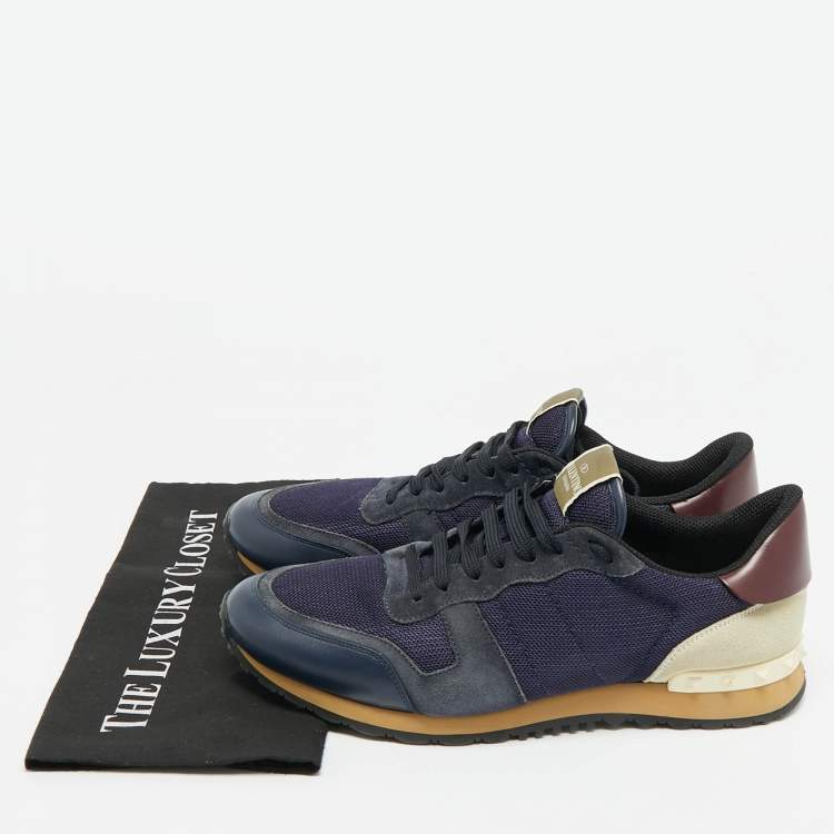 Pre Owned Valentino Rockrunner Size 44 Multicolor Mesh and Suede Lace Up Sneakers