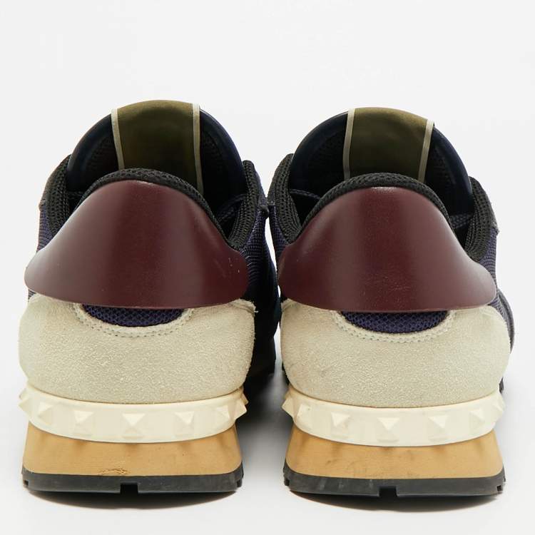 Pre Owned Valentino Rockrunner Size 44 Multicolor Mesh and Suede Lace Up Sneakers