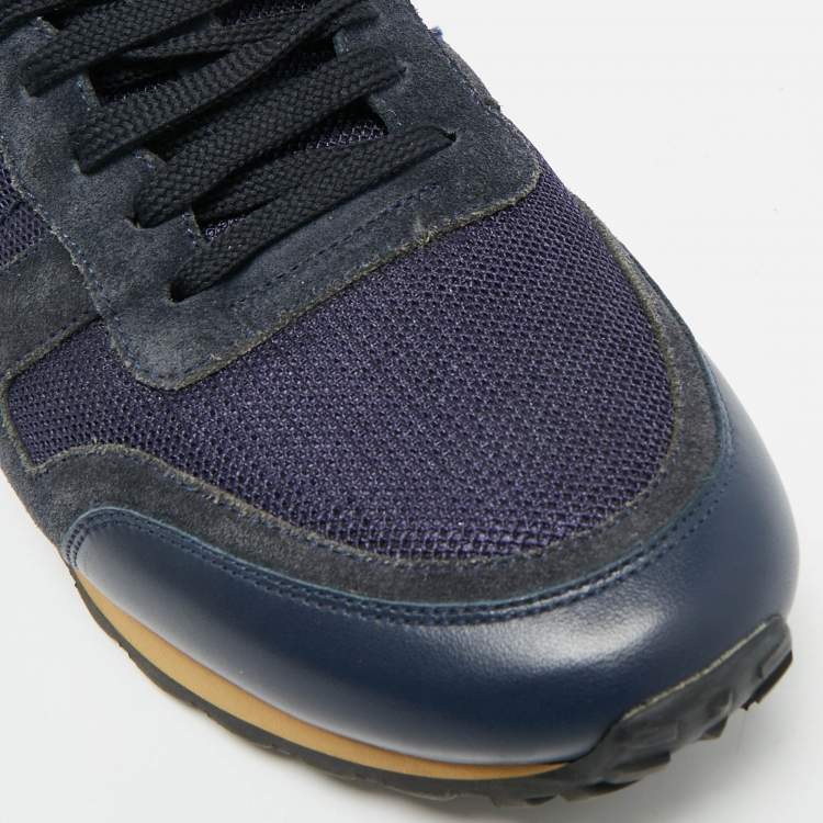 Pre Owned Valentino Rockrunner Size 44 Multicolor Mesh and Suede Lace Up Sneakers