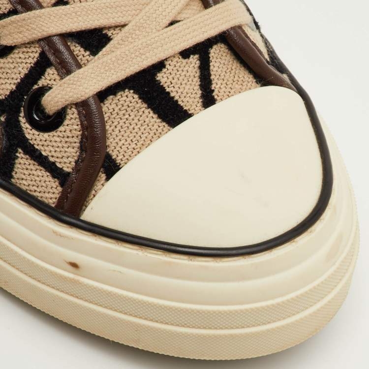 Pre Owned Valentino Totaloop Size 42.5 Beige/Brown Canvas Toile Iconographe High Top Sneakers