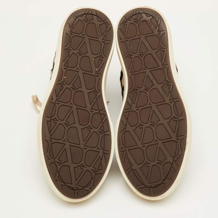Pre Owned Valentino Totaloop Size 42.5 Beige/Brown Canvas Toile Iconographe High Top Sneakers