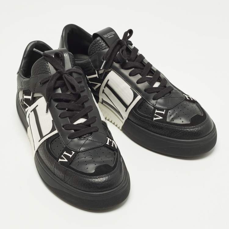 Pre Owned Valentino VL7N Size 42.5 Black Leather Low Top Sneakers