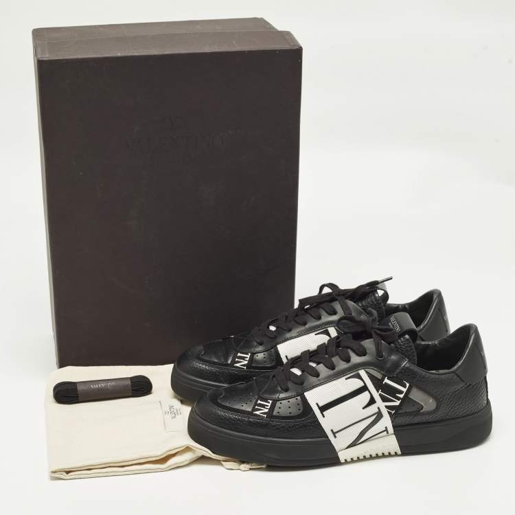 Pre Owned Valentino VL7N Size 42.5 Black Leather Low Top Sneakers