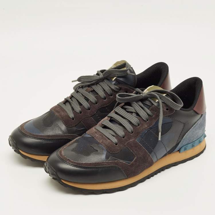 Pre Owned Valentino Rockrunner Size 44 Multicolor Leather and Suede Low Top Sneakers