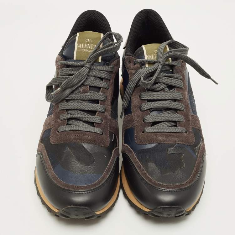 Pre Owned Valentino Rockrunner Size 44 Multicolor Leather and Suede Low Top Sneakers