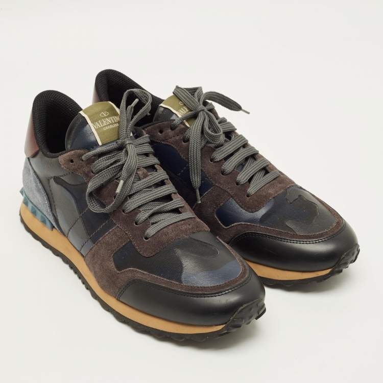 Pre Owned Valentino Rockrunner Size 44 Multicolor Leather and Suede Low Top Sneakers