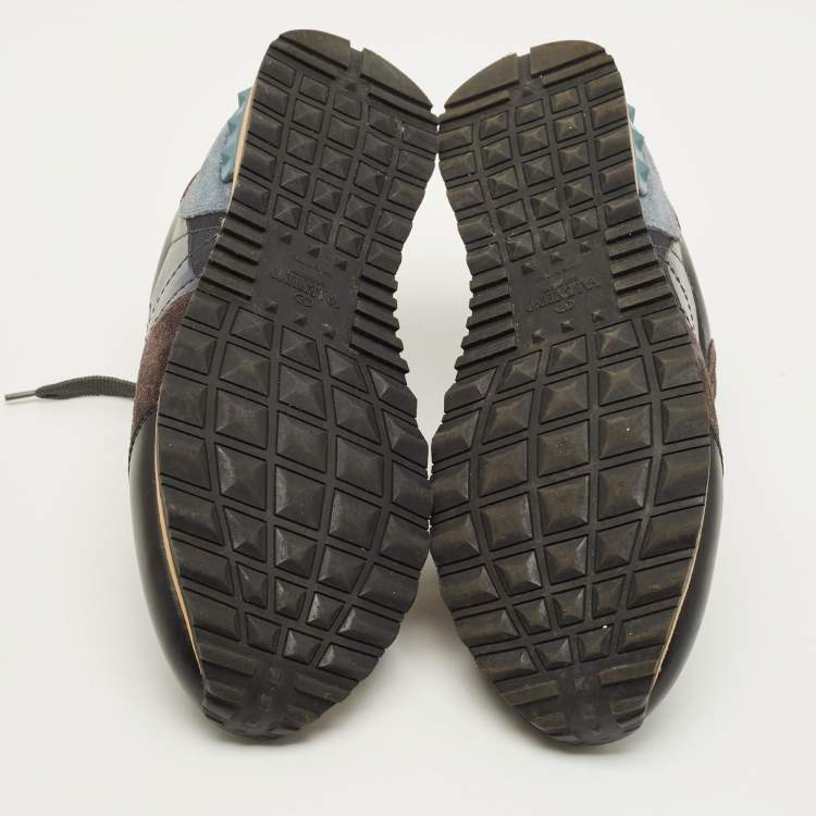 Pre Owned Valentino Rockrunner Size 44 Multicolor Leather and Suede Low Top Sneakers