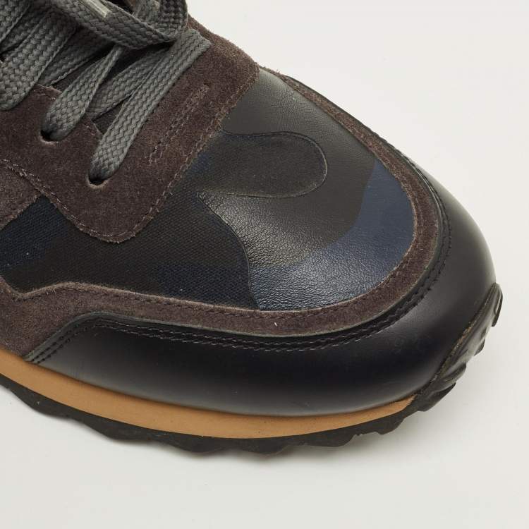 Pre Owned Valentino Rockrunner Size 44 Multicolor Leather and Suede Low Top Sneakers