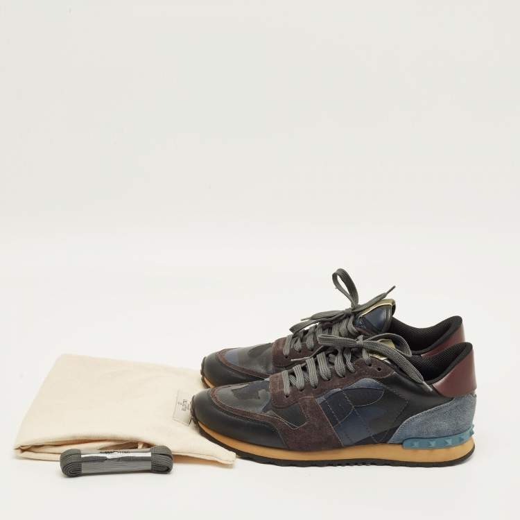 Pre Owned Valentino Rockrunner Size 44 Multicolor Leather and Suede Low Top Sneakers