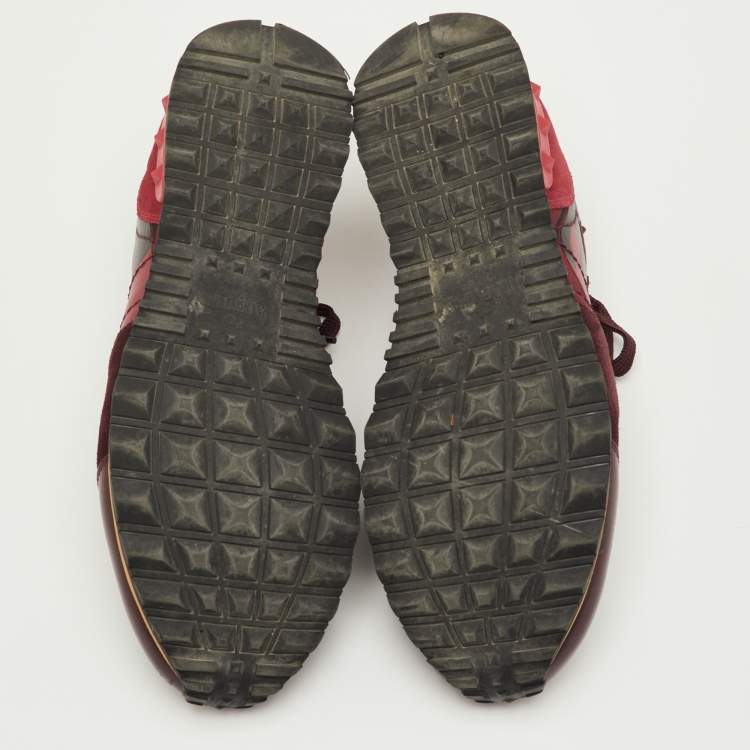 Pre Owned Valentino Rockrunner Size 41 Red Camouflage Canvas, Leather and Suede Low Top Sneakers