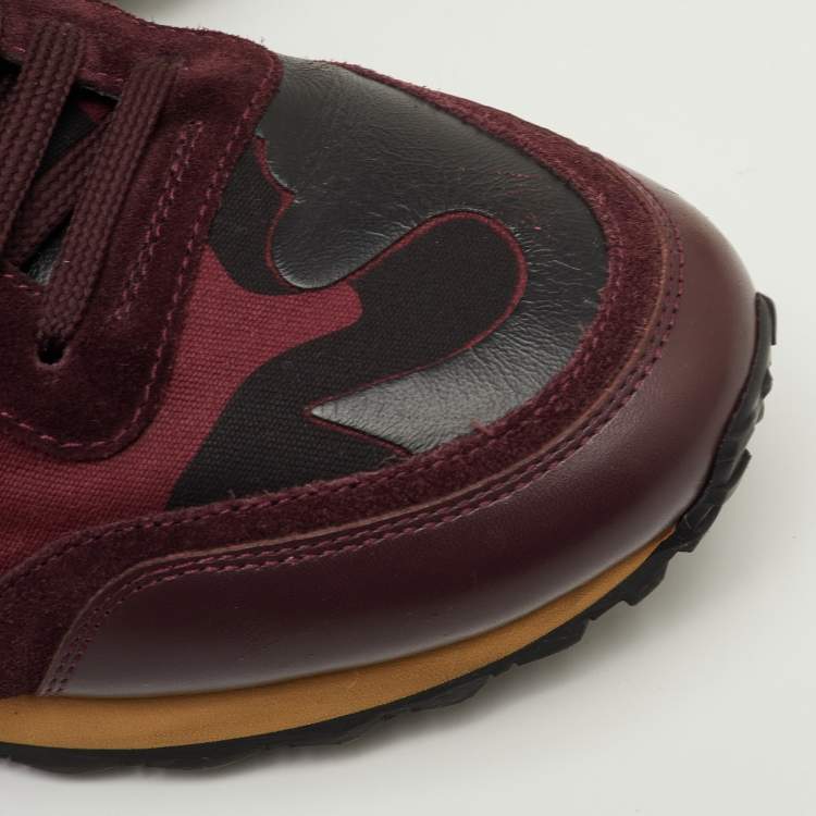 Pre Owned Valentino Rockrunner Size 41 Red Camouflage Canvas, Leather and Suede Low Top Sneakers