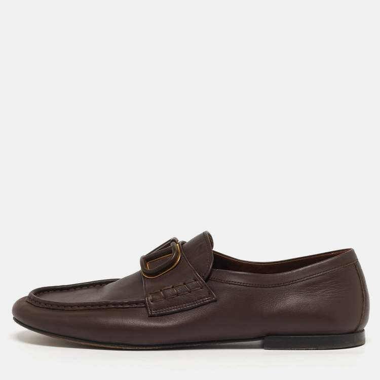 Pre Owned Valentino VLogo Size 41 Brown Leather Signature Loafers