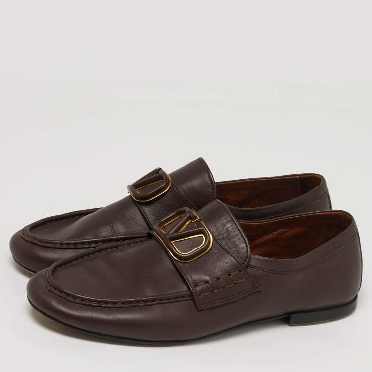 Pre Owned Valentino VLogo Size 41 Brown Leather Signature Loafers