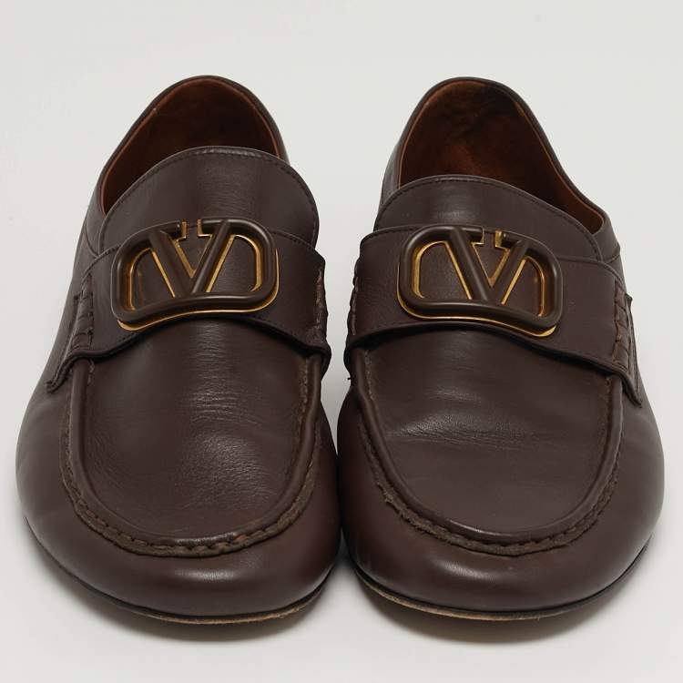 Pre Owned Valentino VLogo Size 41 Brown Leather Signature Loafers