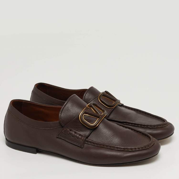 Pre Owned Valentino VLogo Size 41 Brown Leather Signature Loafers