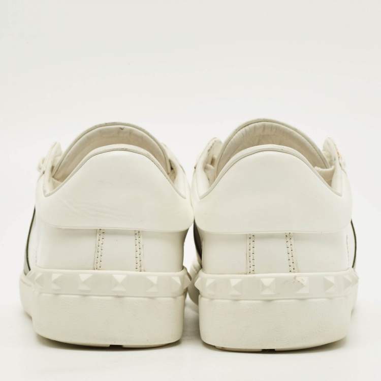 Pre Owned Valentino Open Size 43 White/Green Leather Lace Up Sneakers