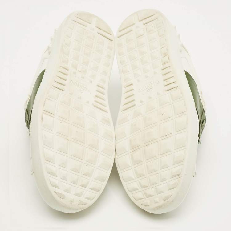 Pre Owned Valentino Open Size 43 White/Green Leather Lace Up Sneakers