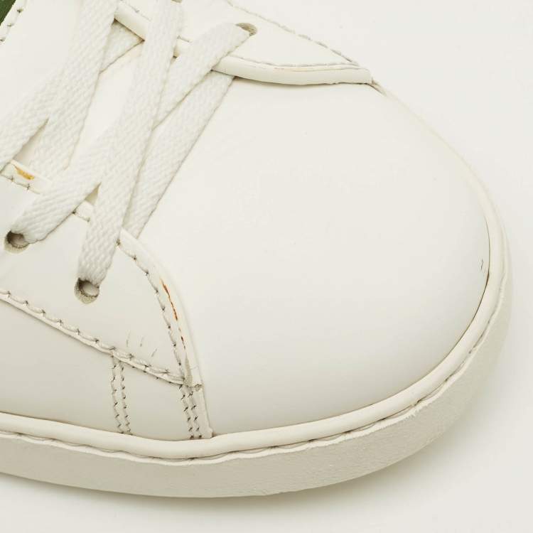 Pre Owned Valentino Open Size 43 White/Green Leather Lace Up Sneakers
