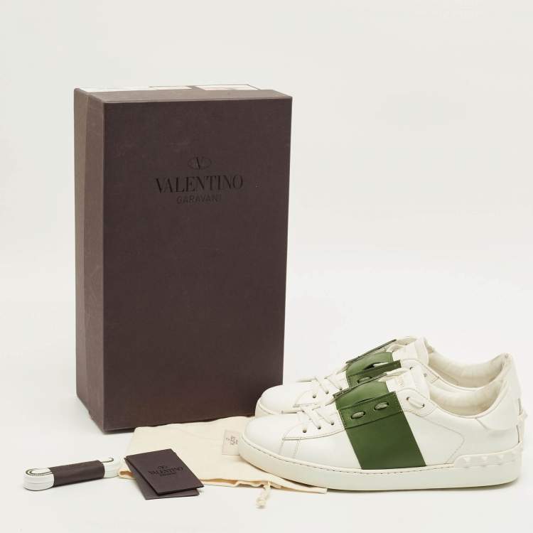 Pre Owned Valentino Open Size 43 White/Green Leather Lace Up Sneakers