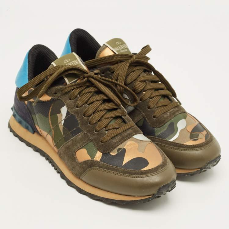 Pre Owned Valentino Rockrunner Size 40 Multicolor Leather and Suede Lace Up Sneakers
