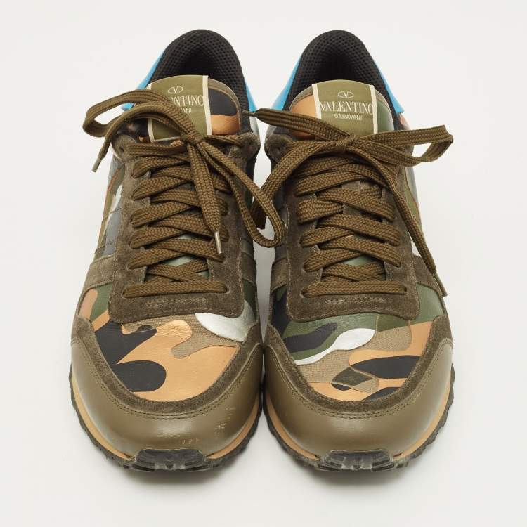 Pre Owned Valentino Rockrunner Size 40 Multicolor Leather and Suede Lace Up Sneakers