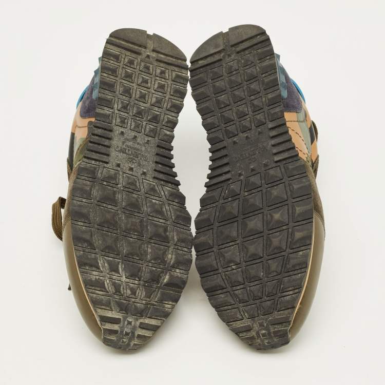 Pre Owned Valentino Rockrunner Size 40 Multicolor Leather and Suede Lace Up Sneakers