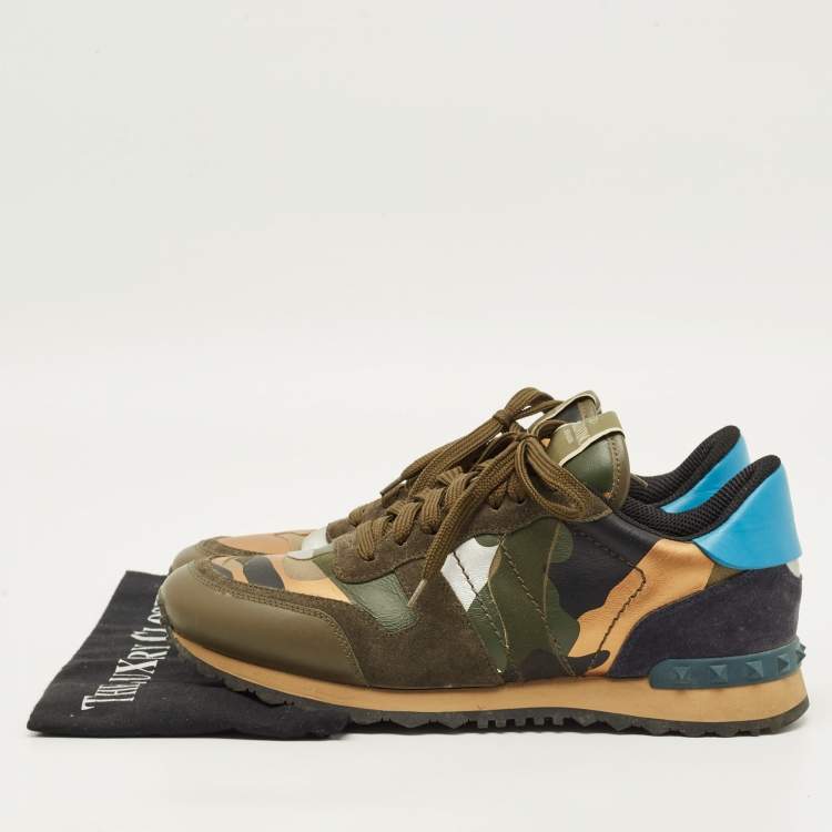 Pre Owned Valentino Rockrunner Size 40 Multicolor Leather and Suede Lace Up Sneakers