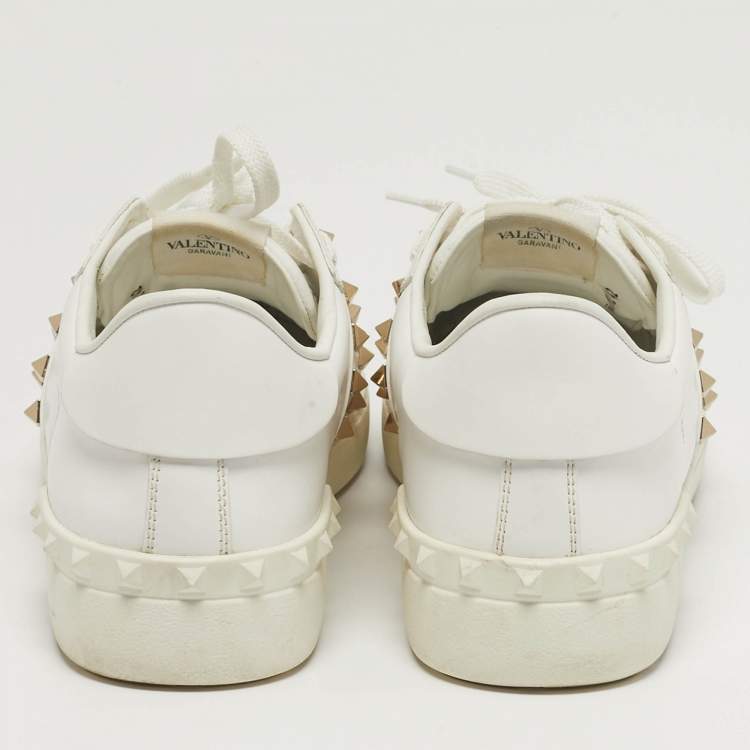 Pre Owned Valentino Rockstud Size 42 White Leather Lace Up Sneakers