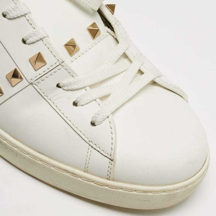 Pre Owned Valentino Rockstud Size 42 White Leather Lace Up Sneakers
