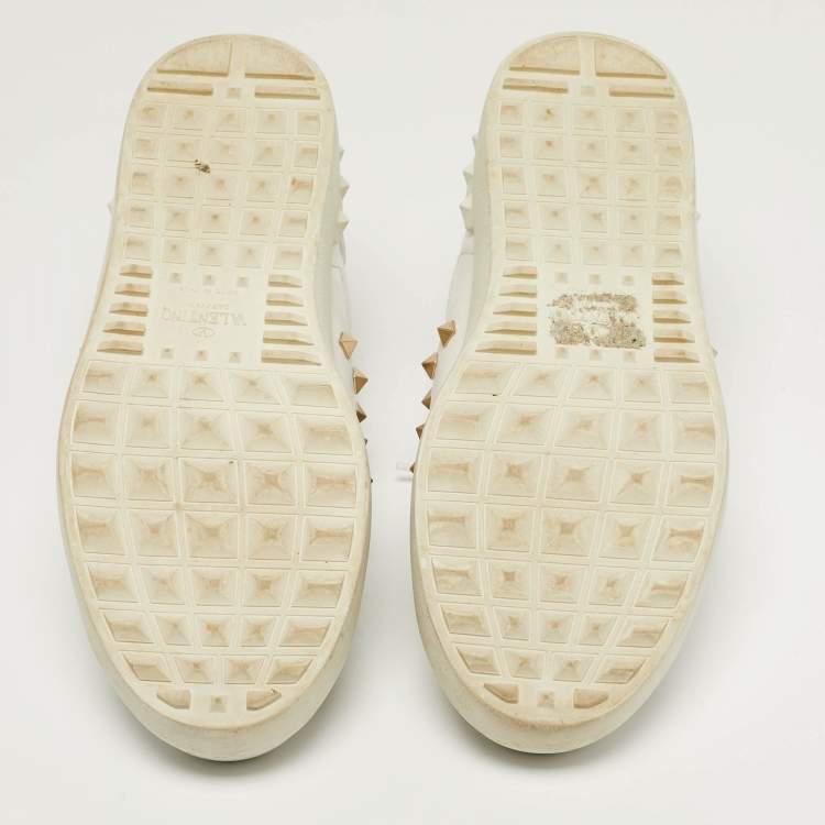 Pre Owned Valentino Rockstud Size 42 White Leather Lace Up Sneakers